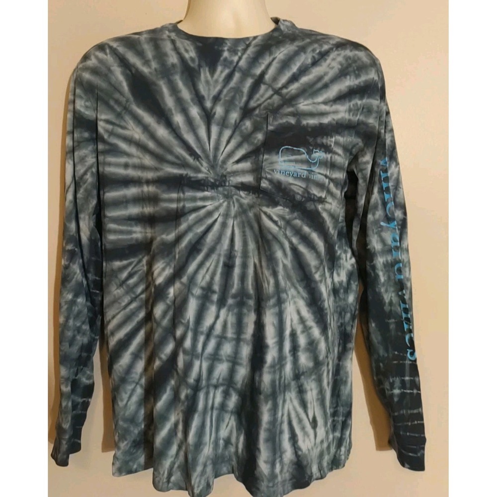 vineyard‎ vines Men Long sleeve Pocket Tee Black Tie Dye Logo Shirt Size M
